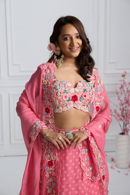 Peony Pink Bandhani Lehenga Set