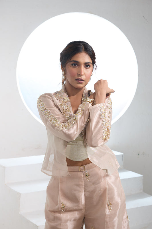 Blush Gold Embellished Palazzo Set