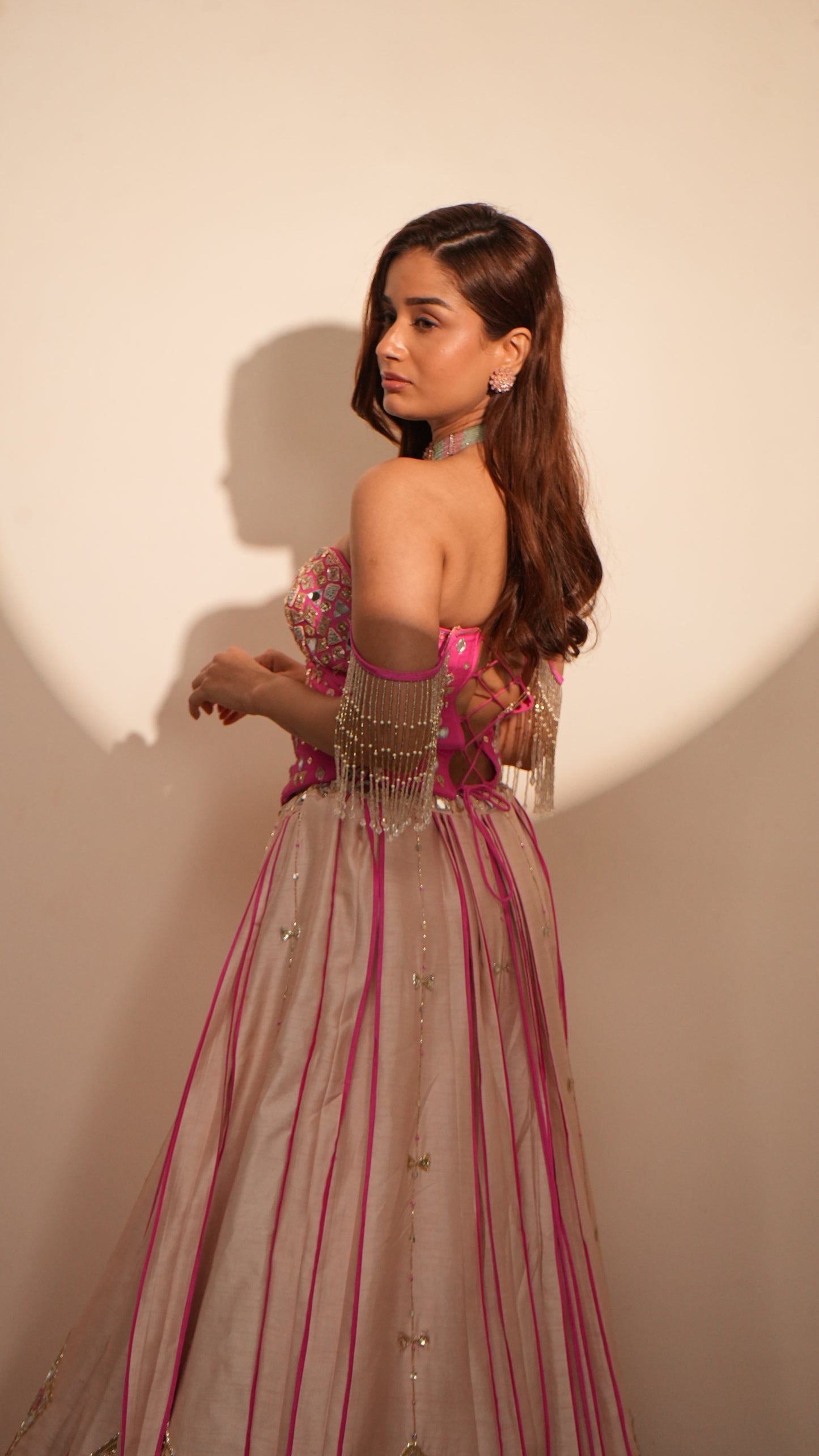 Fuchsia Pink & Blush Corset Lehenga Set