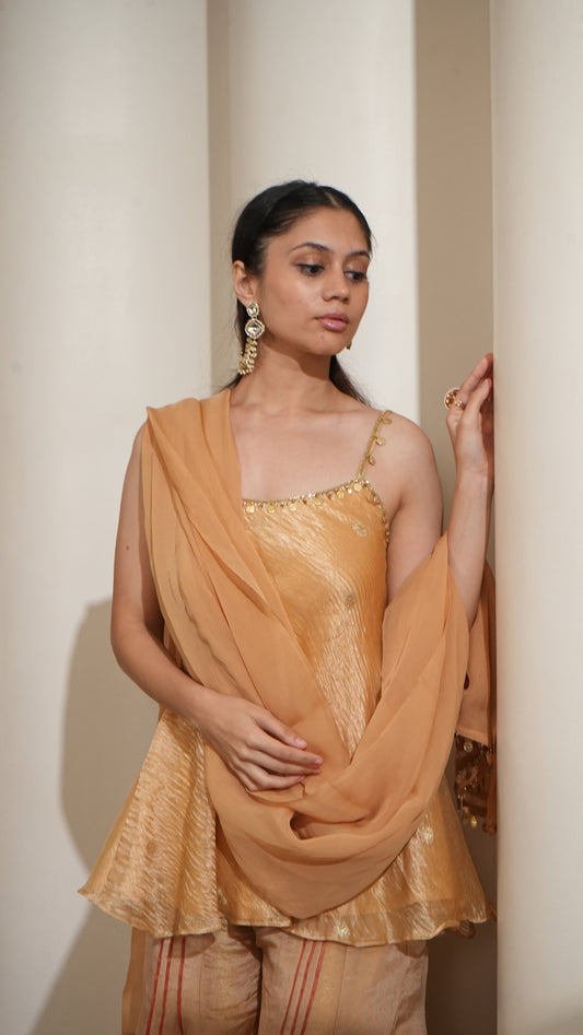 Sunehri Silk Peplum Sharara Set