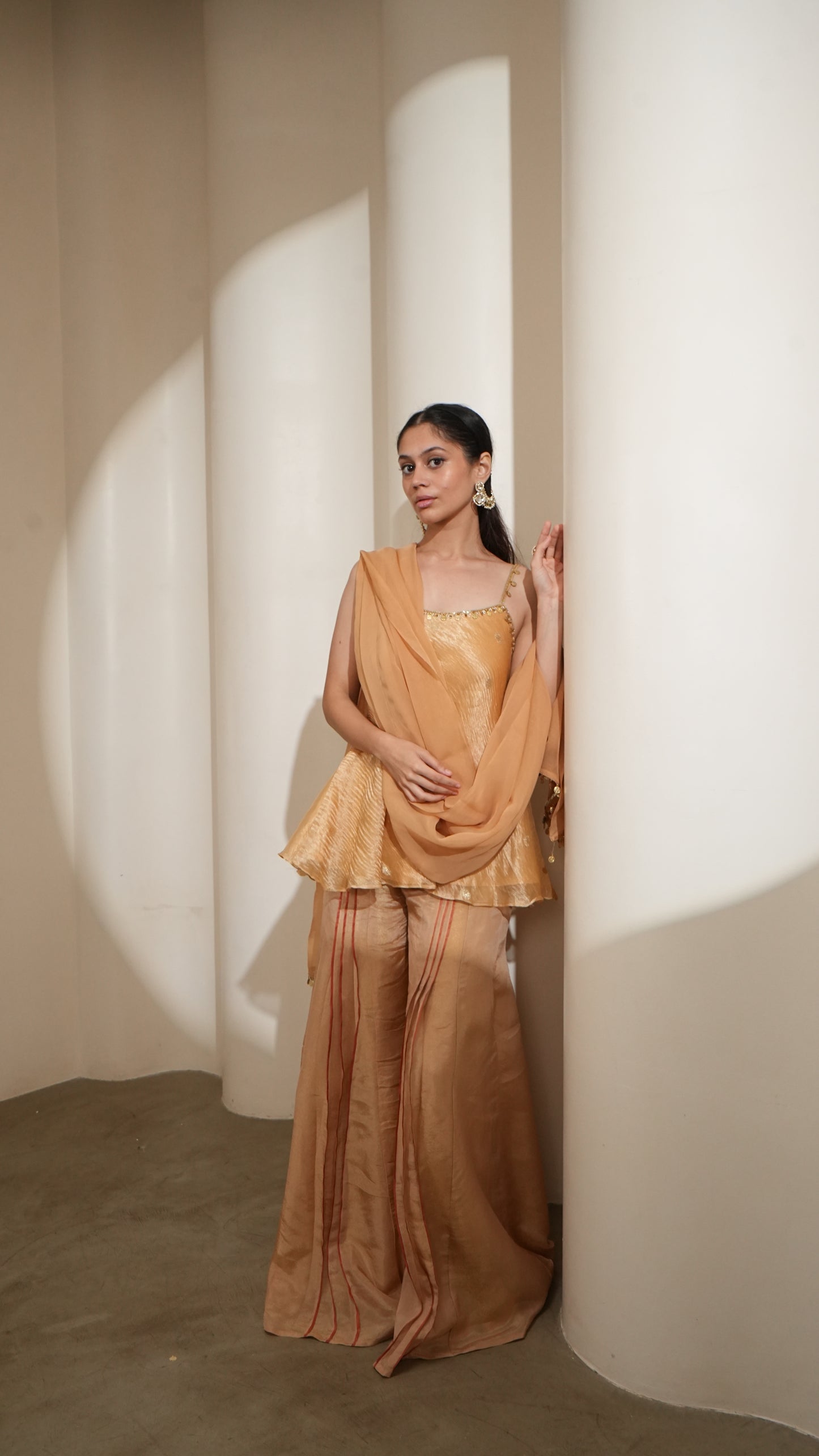 Sunehri Silk Peplum Sharara Set