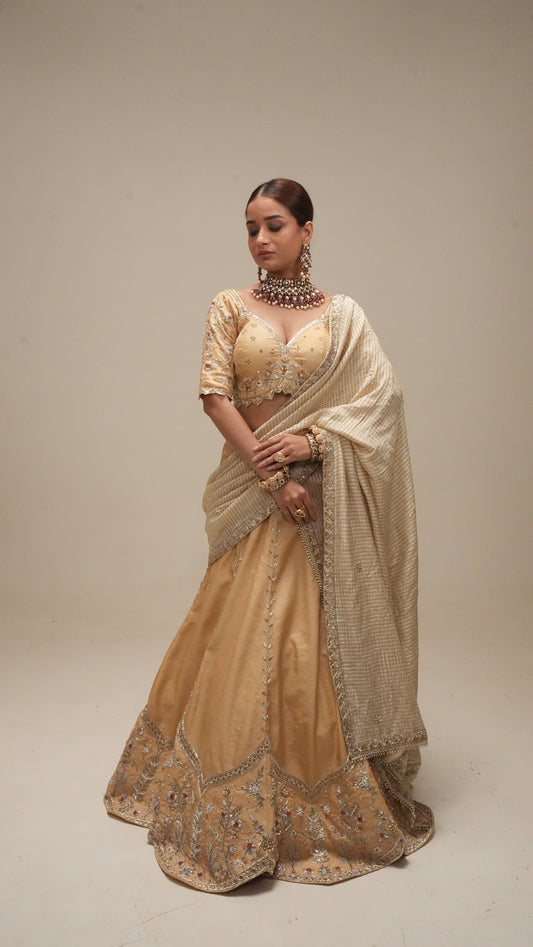 Gilded Ivory Lehenga with Scalloped Embroidery