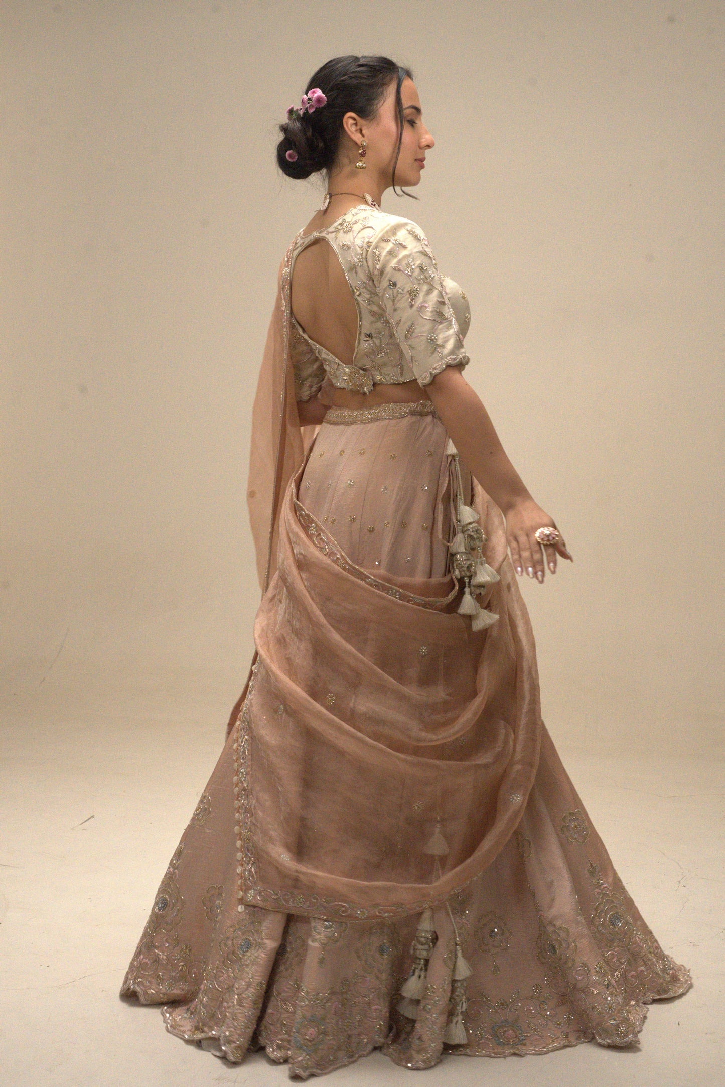 Petal Peach Organza Lehenga