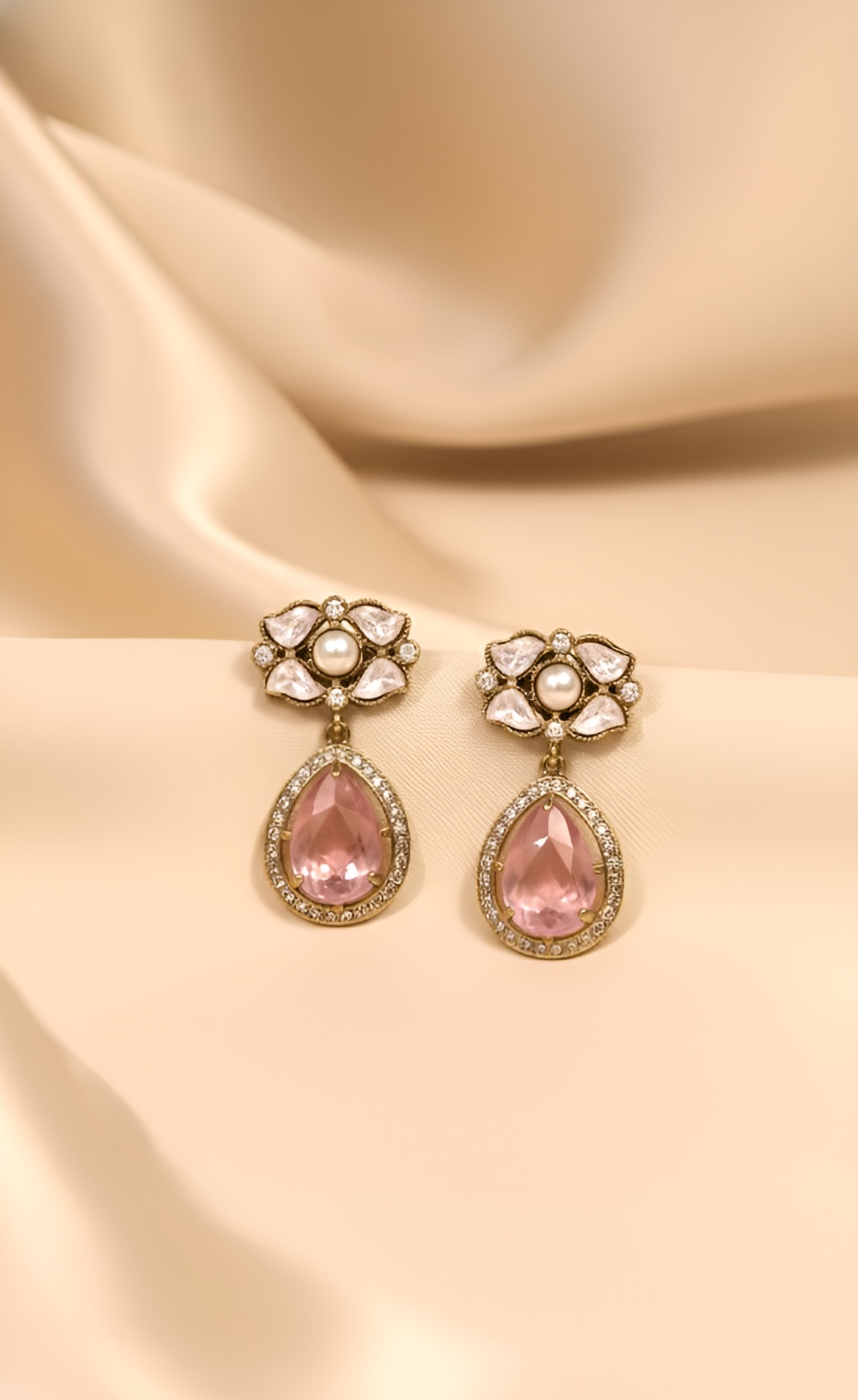 Blush Royale Polki Pink Stone Necklace & Earring Set