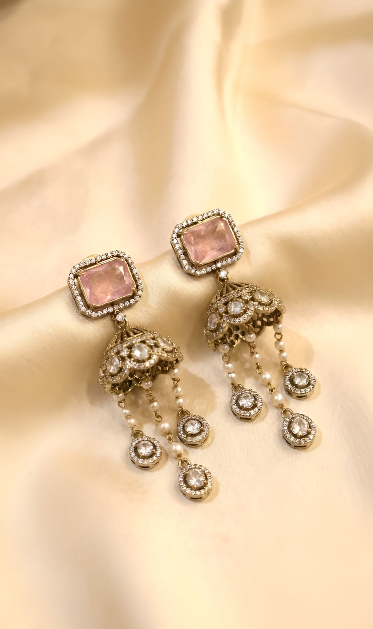 Rose Mirror Polki Jhumki Necklace & Earring Set