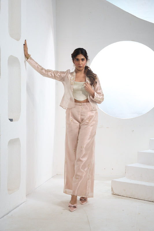 Blush Gold Embellished Palazzo Set