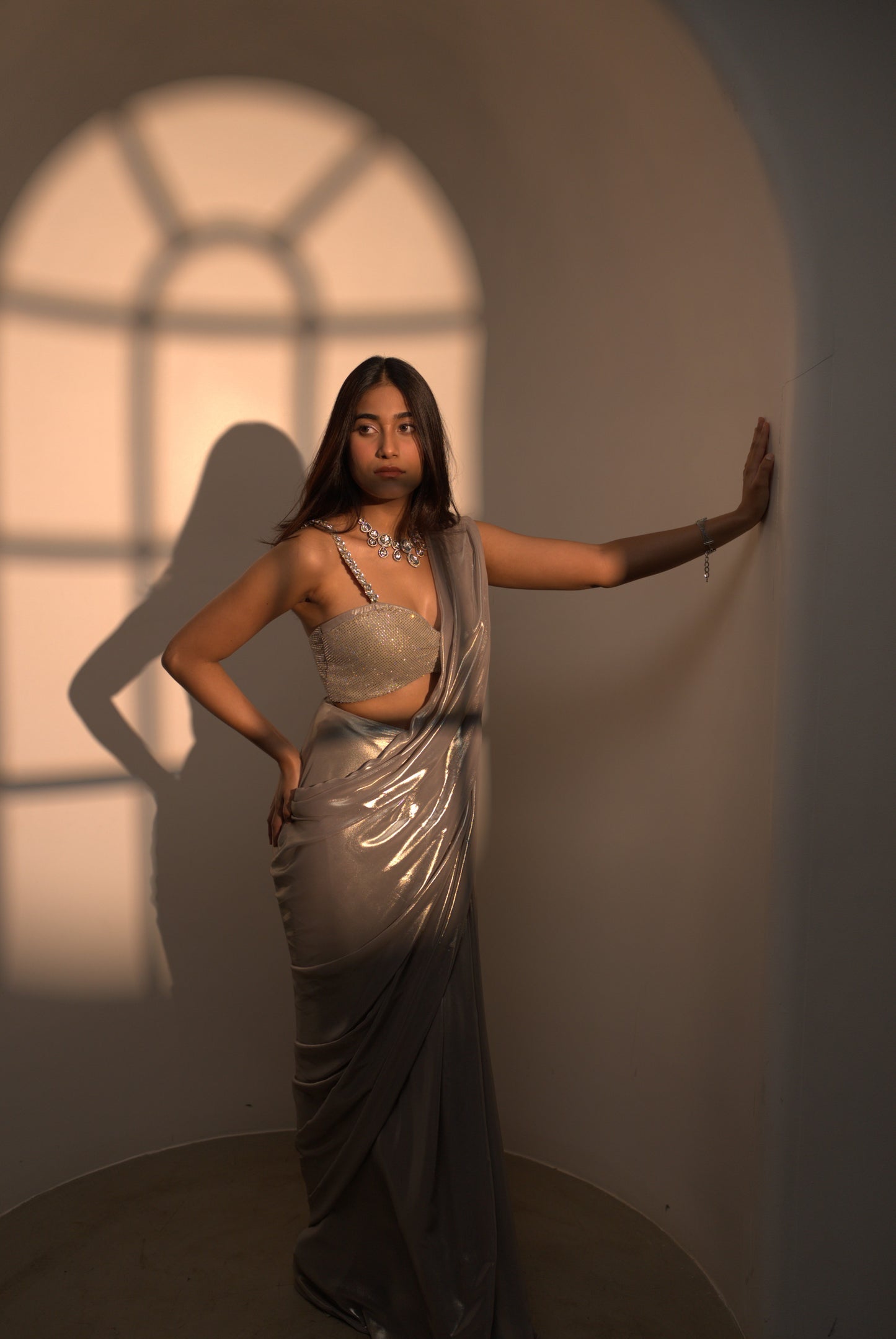 Celeste Silver Drape Saree