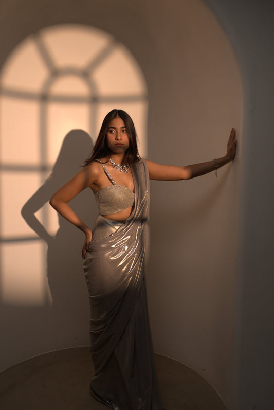 Celeste Silver Drape Saree