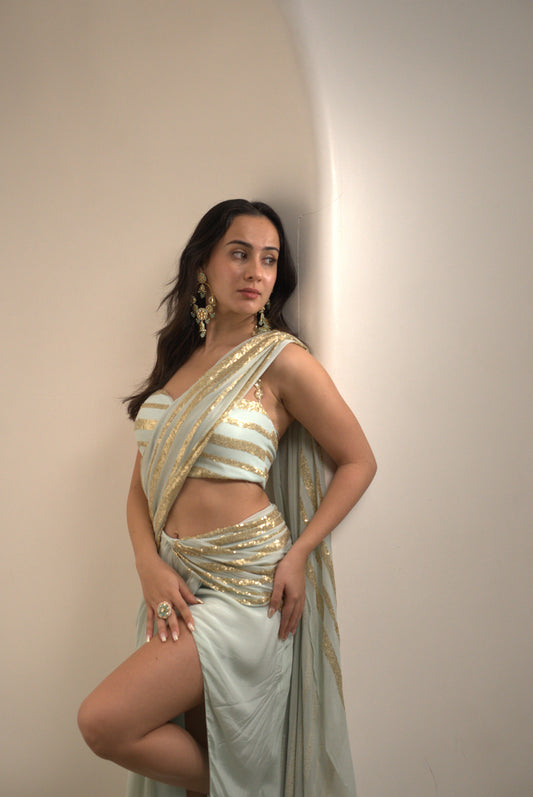 Mint drape saree