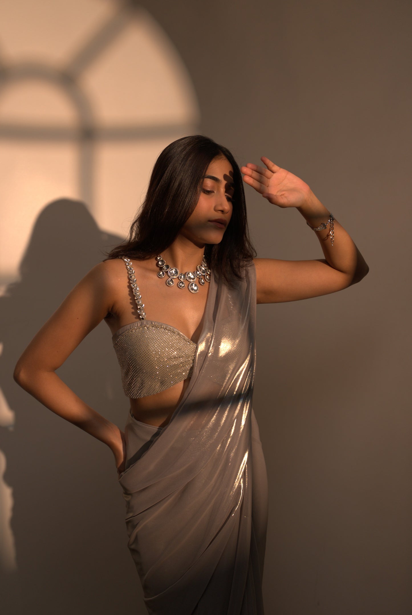 Celeste Silver Drape Saree