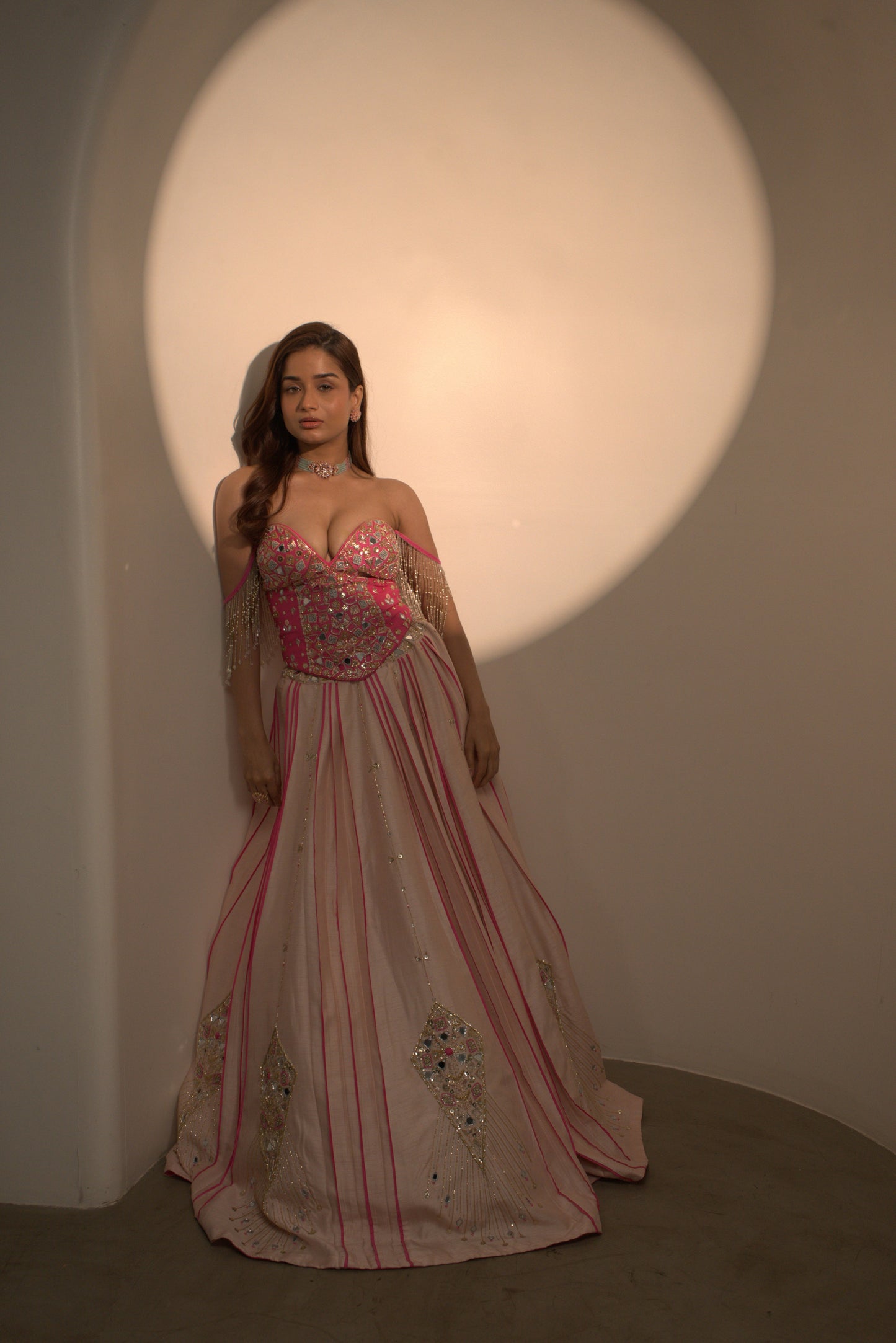 Fuchsia Pink & Blush Corset Lehenga Set