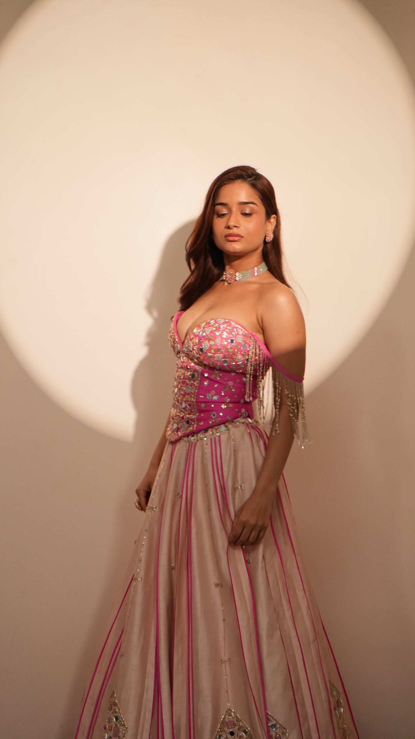 Fuchsia Pink & Blush Corset Lehenga Set