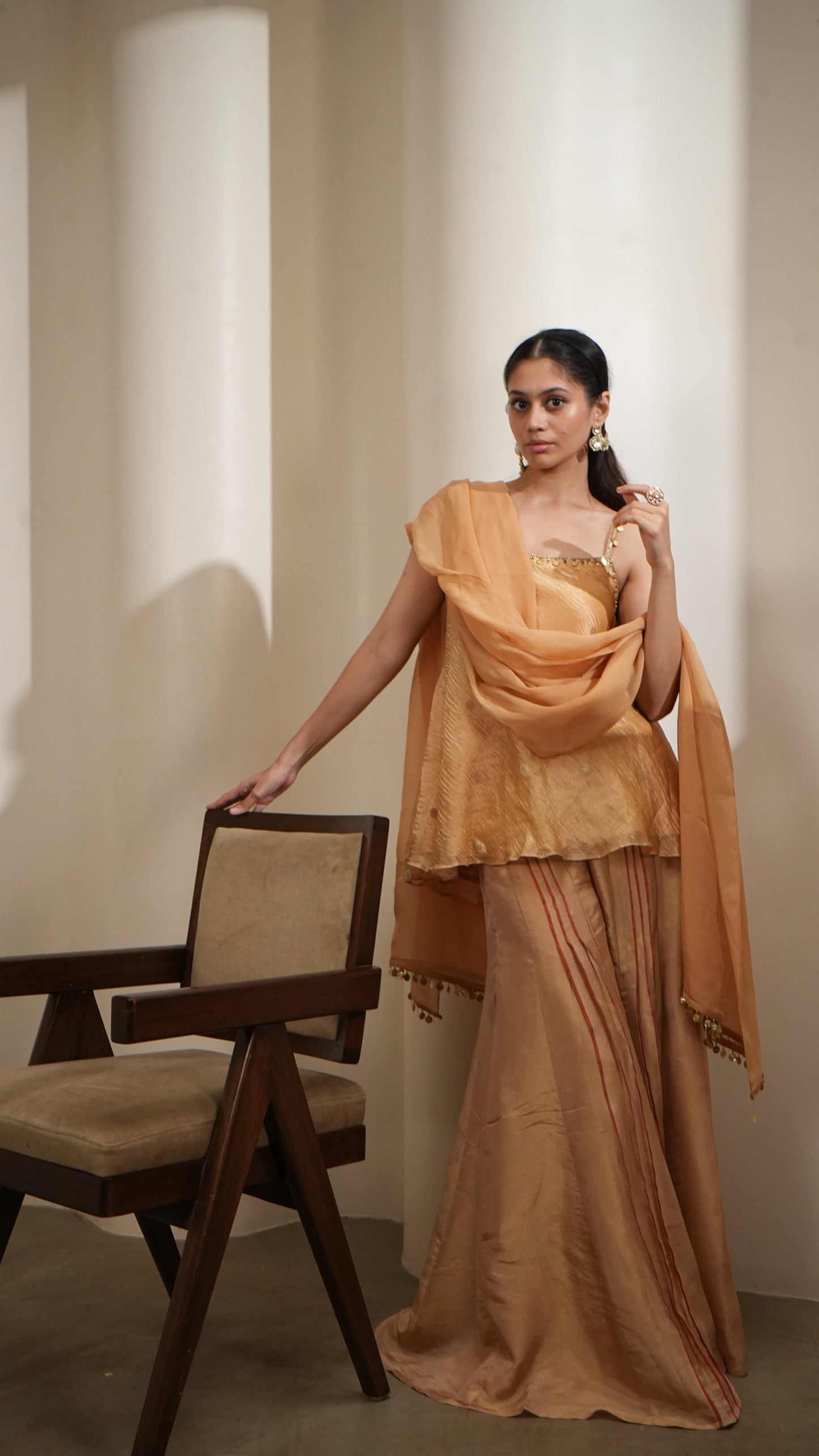 Sunehri Silk Peplum Sharara Set
