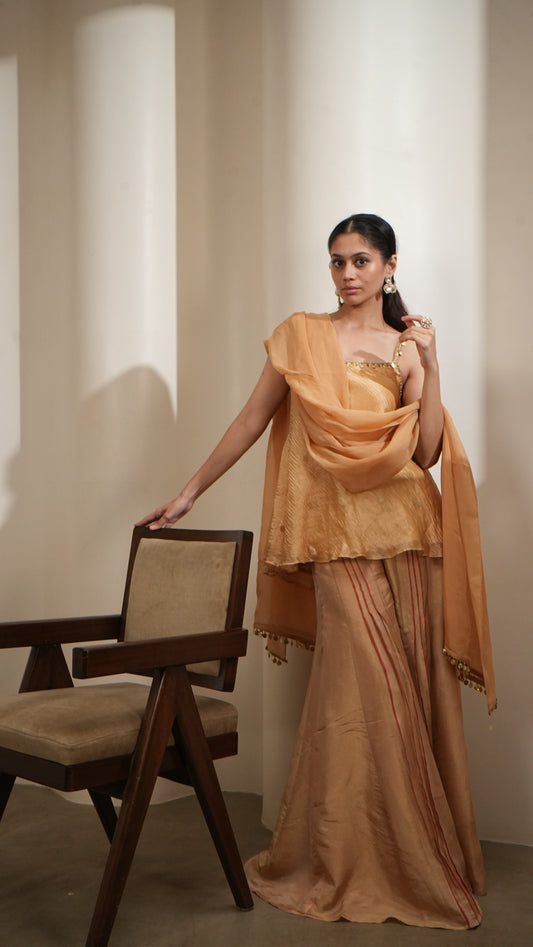 Sunehri Silk Peplum Sharara Set