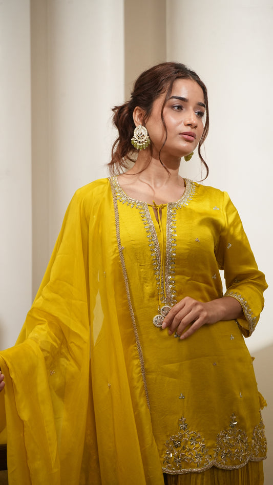 Golden Mustard Sharara Set