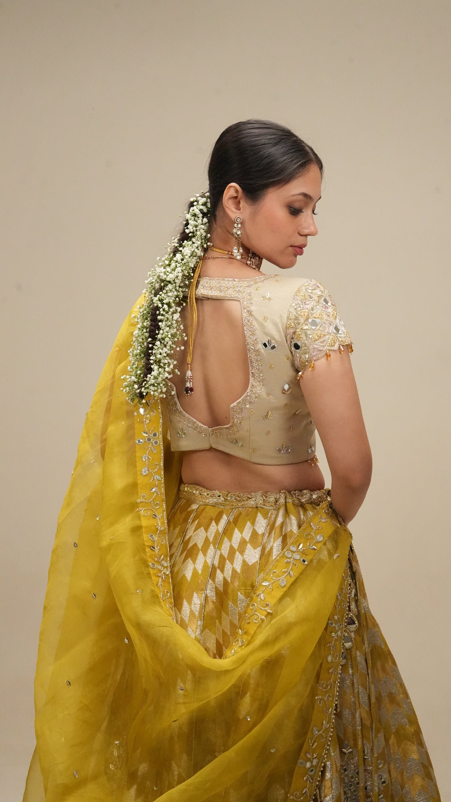 Chartreuse-Mustard Brocade Lehenga