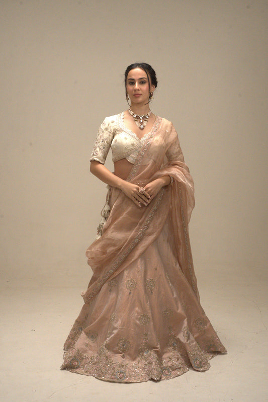 Petal Peach Organza Lehenga