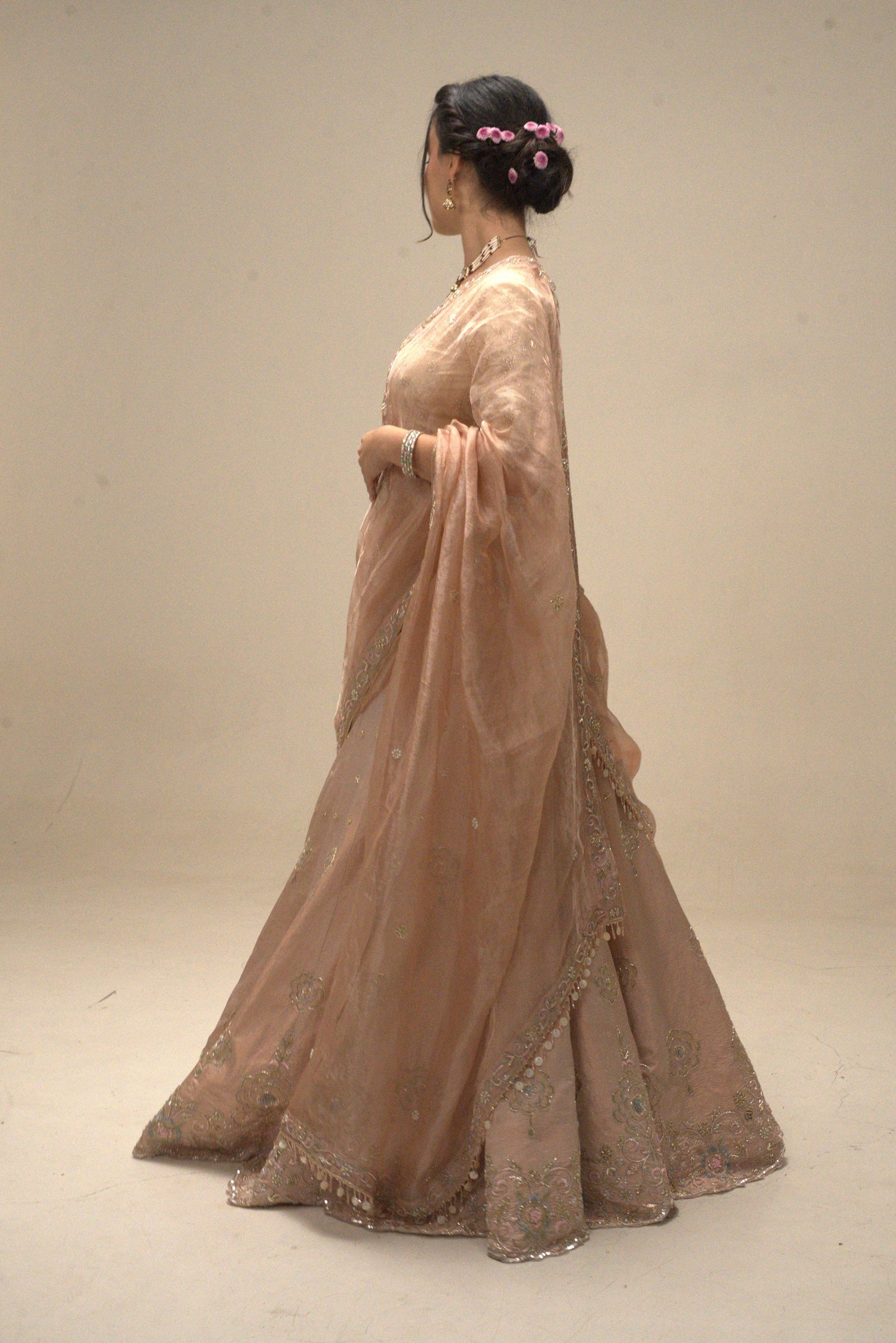 Petal Peach Organza Lehenga