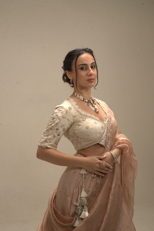 Petal Peach Organza Lehenga