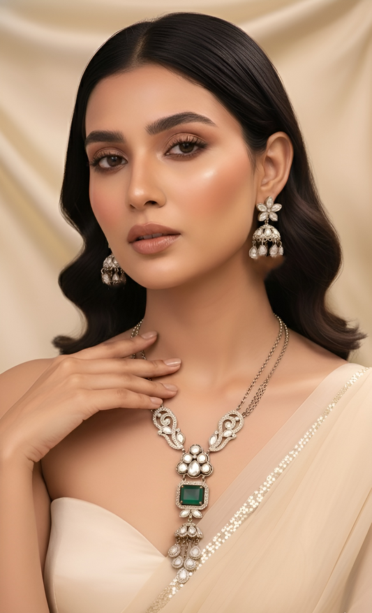 Emerald Grace Polki Jhumki Necklace & Earring Set