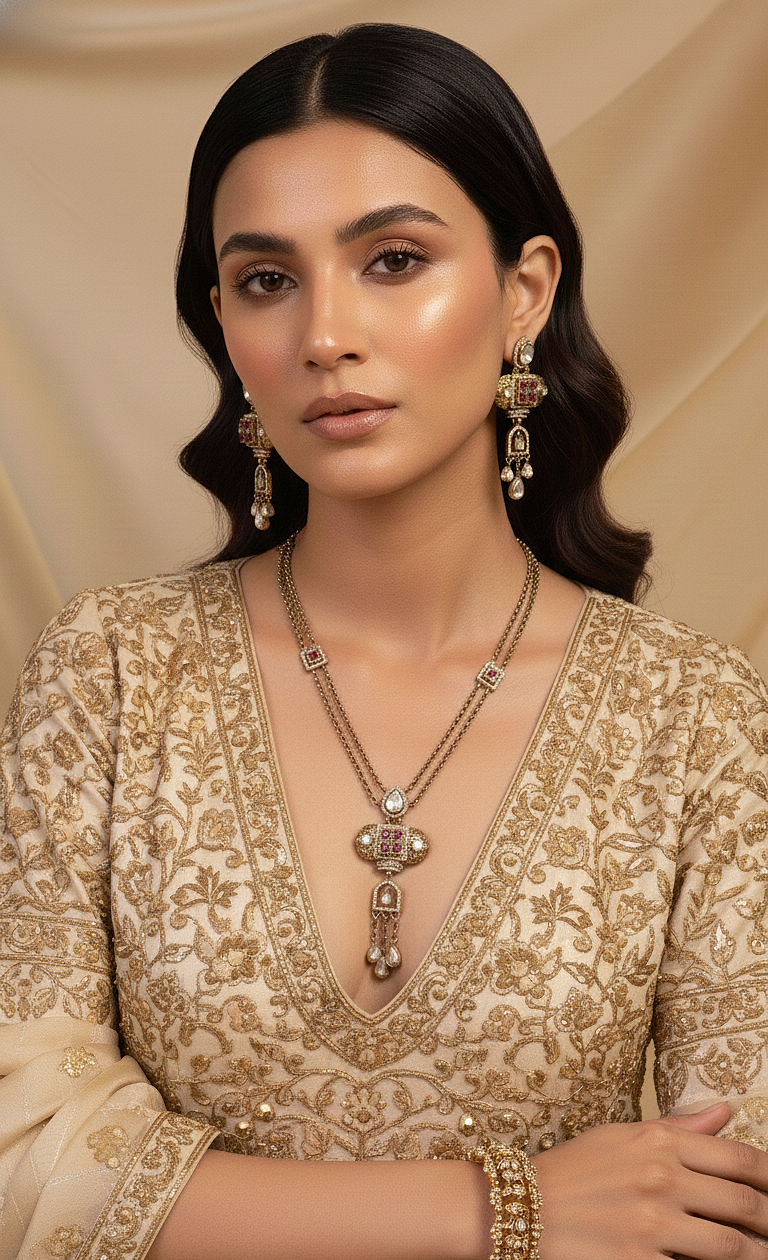 Heritage Ruby Polki Pendant Necklace & Earring Set