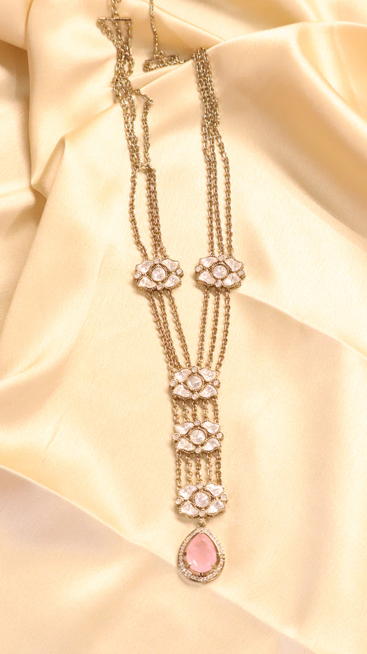 Blush Royale Polki Pink Stone Necklace & Earring Set