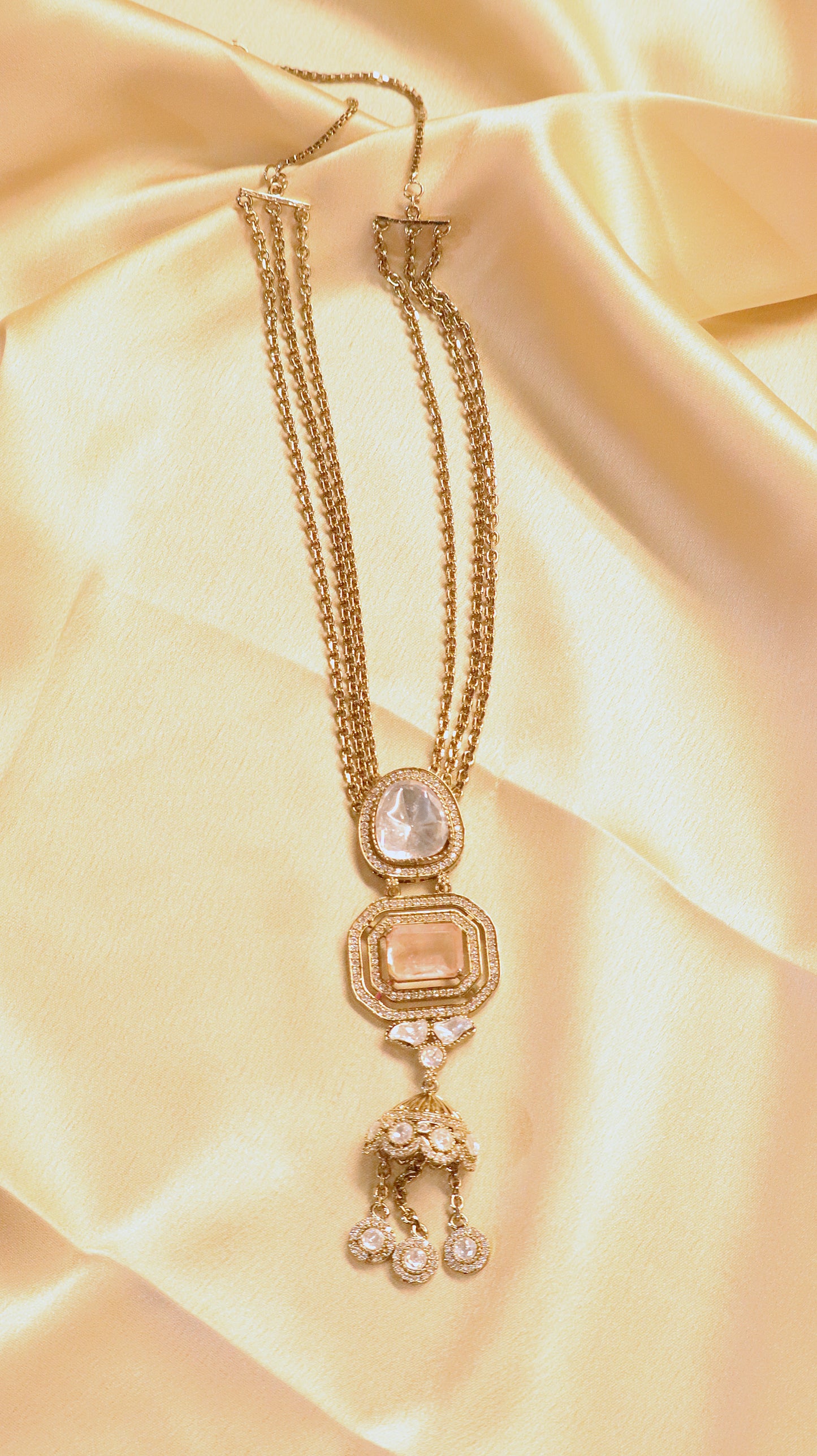 Rose Mirror Polki Jhumki Necklace & Earring Set