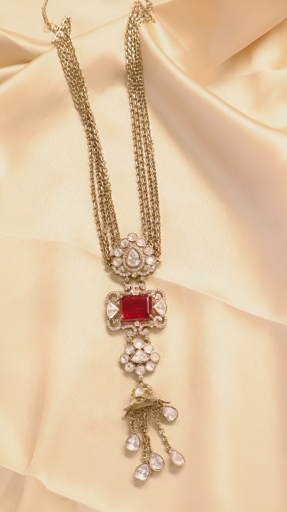 Vintage Maroon Polki Jhumki Necklace & Earring Set