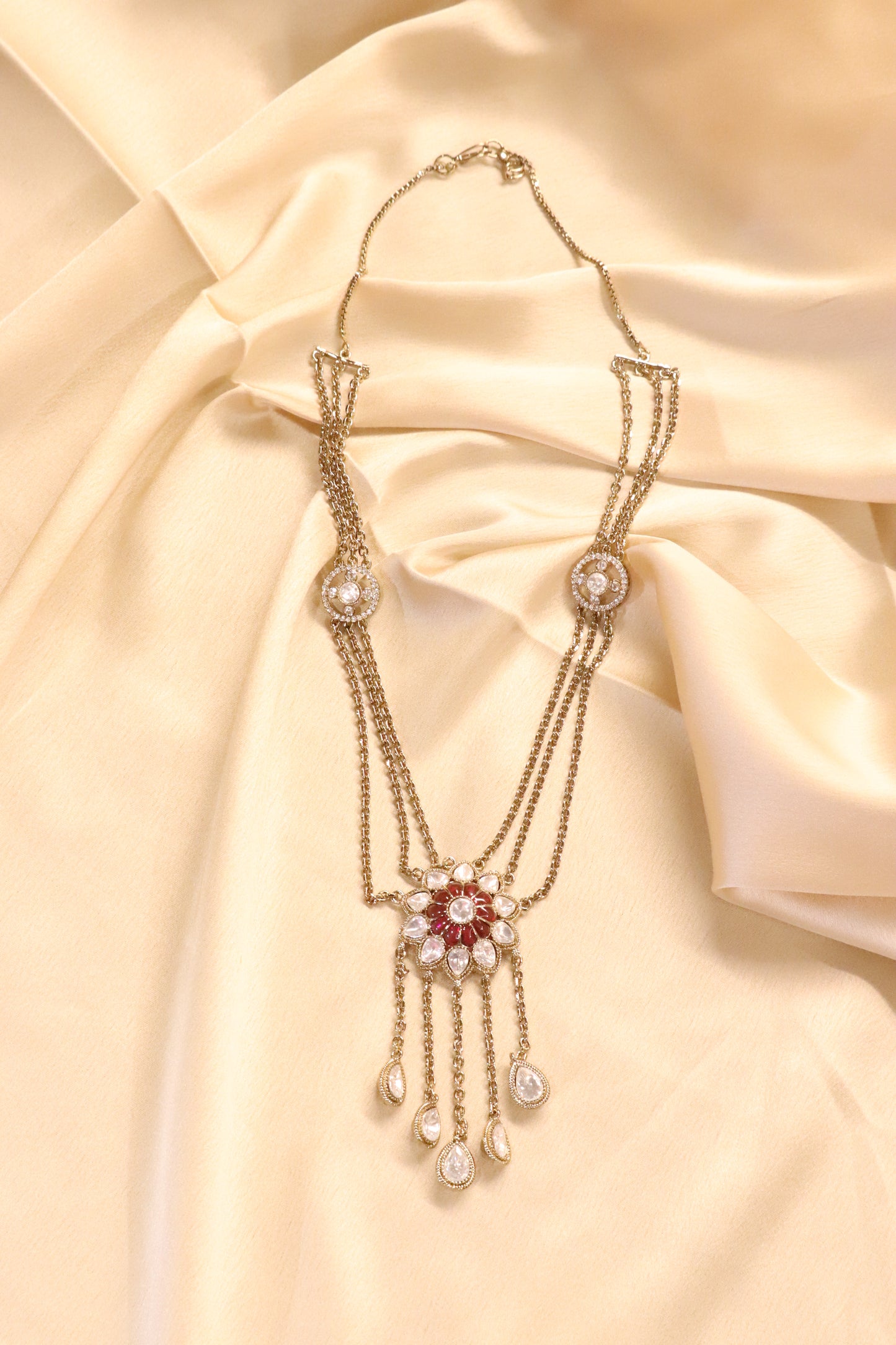 Royal Ruby Bloom Polki Necklace & Earring Set