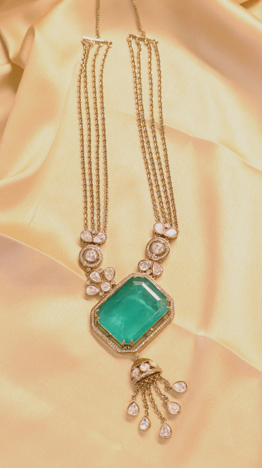 Emerald Royale Polki Necklace & Earring Set